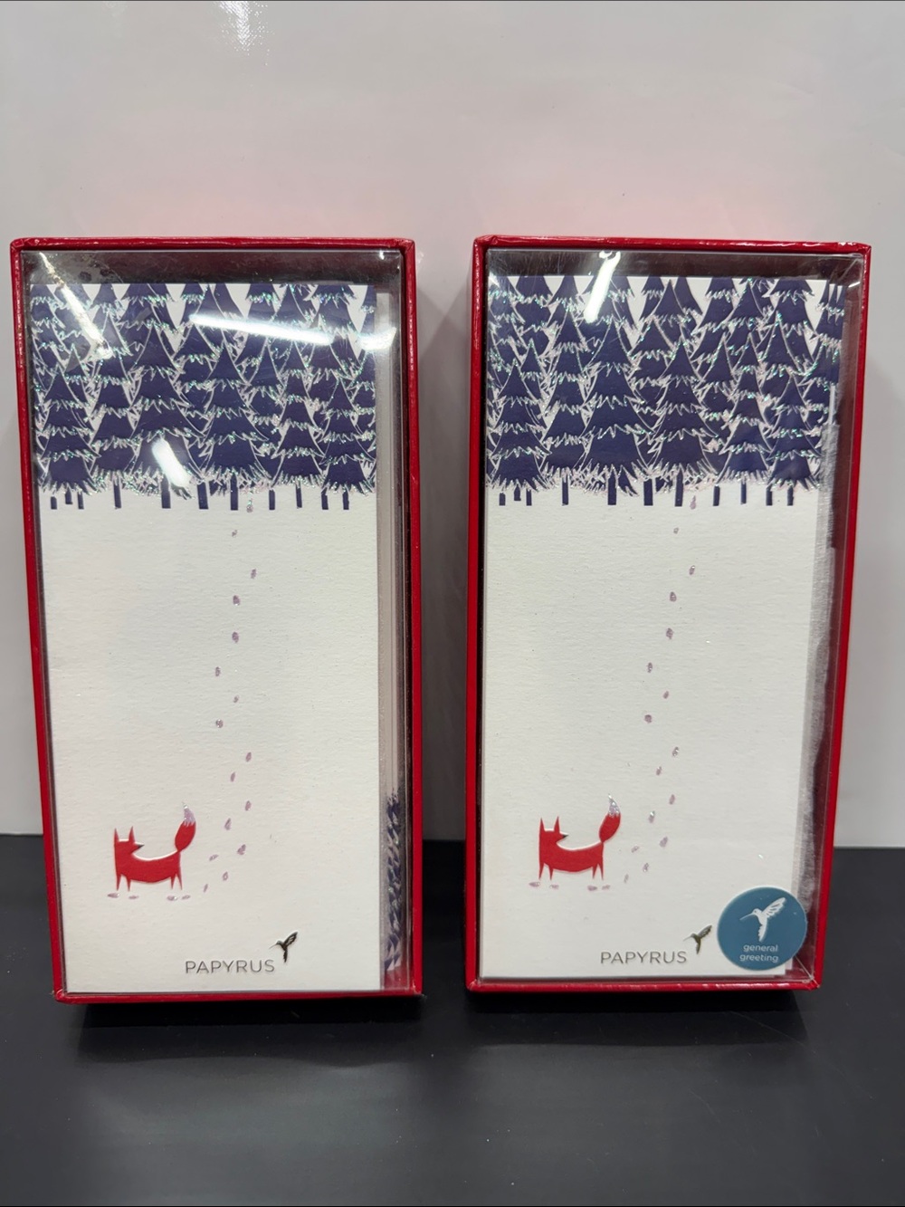 Papyrus Christmas Red and Navy Fox Forest Note Cards